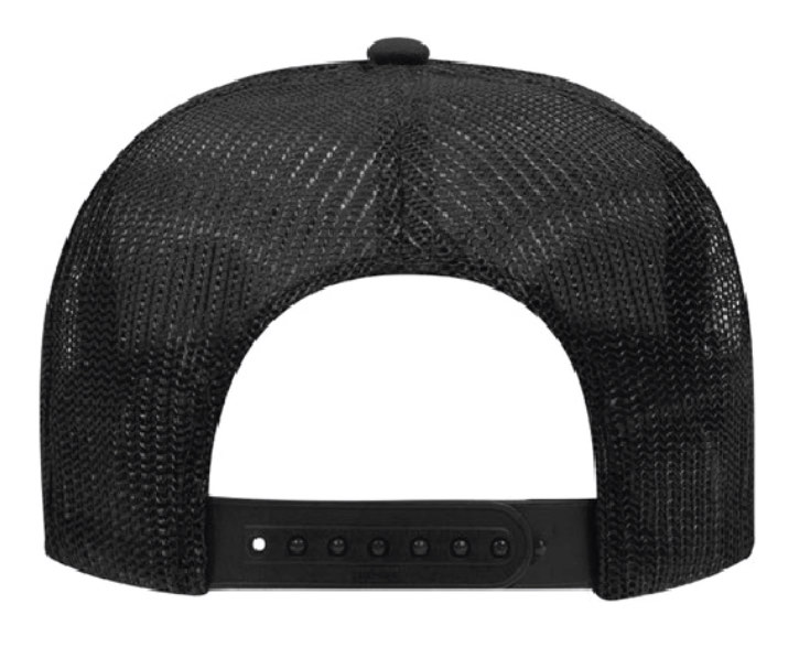 a black mesh trucker hat on a white background